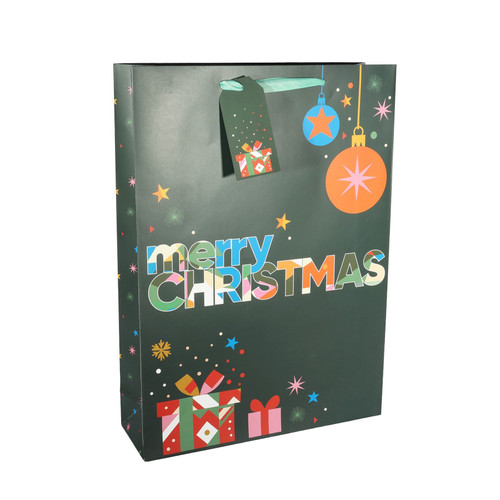 Merry Christmas Baubles & Presents Extra Large Gift Bag with Tag (45.5cm)