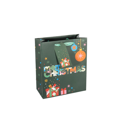 Merry Christmas Baubles & Presents Medium Gift Bag with Tag (25cm)
