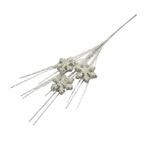White Snowflake Stem & Glitter Strands Pick (45cm)