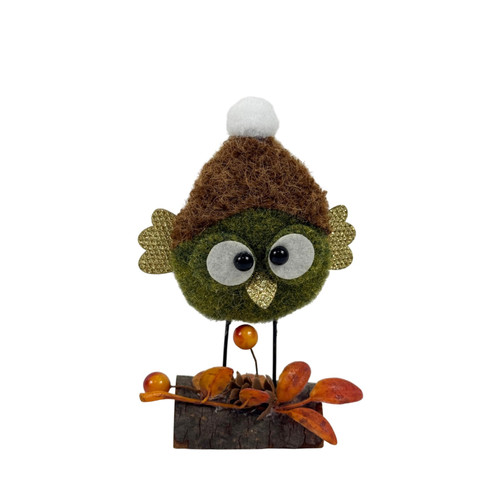 Big Eyes Little Owl on Tree Stump (14.5cm H)