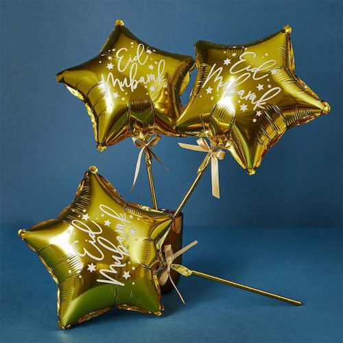Gold Eid Mubarak Mini Star Wands (23cm) (5Pk)