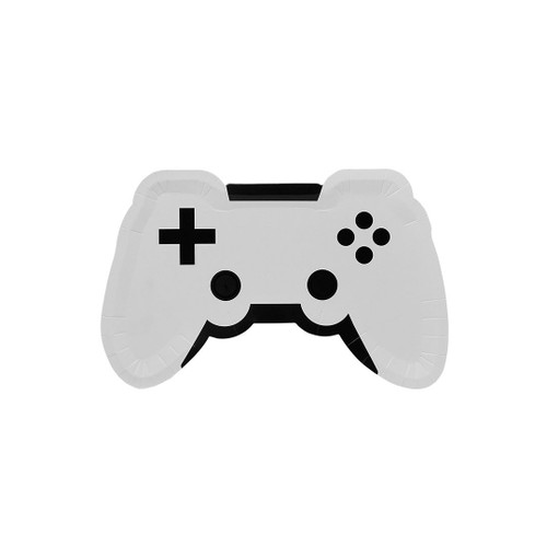 White & Black Controller Shaped Paper Plates (8Pk)