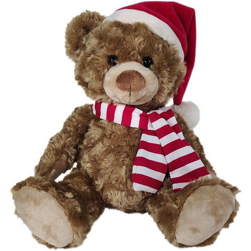 Brown Christmas Bear with Hat and Scarf
