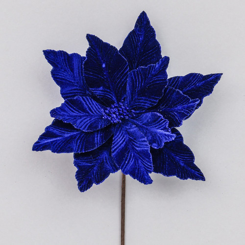 Dark Blue Velvet Poinsettia Pick (62cm)