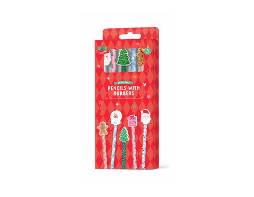 Christmas Pencils & Rubbers (Pack of 5)