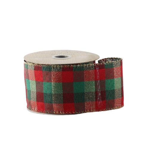 Red & Green Checked Wired Edge Ribbon (63mm)