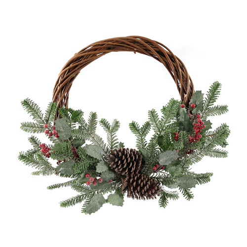 Willow Half Wreath with Cones & Berries (55cm)
