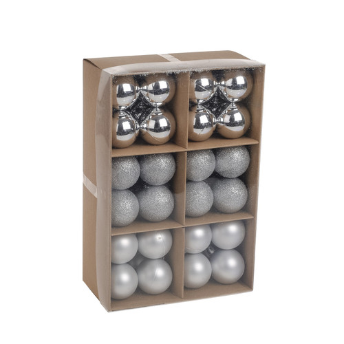 48 Assorted Silver Baubles Pack (4cm)
