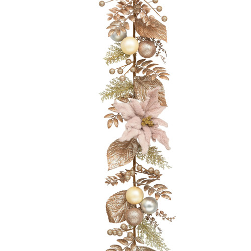 Blush & Gold Poinsettia Bauble Garland (180cm)