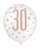 Assorted Rose Gold and White All Over Print 30th Latex Balloon 