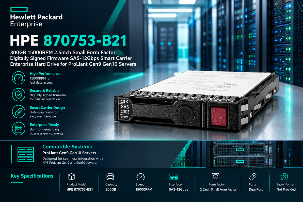 HPE 870753-B21 300GB 15K SAS Drive: Unleashing High-Speed Enterprise Storage for ProLiant Servers
