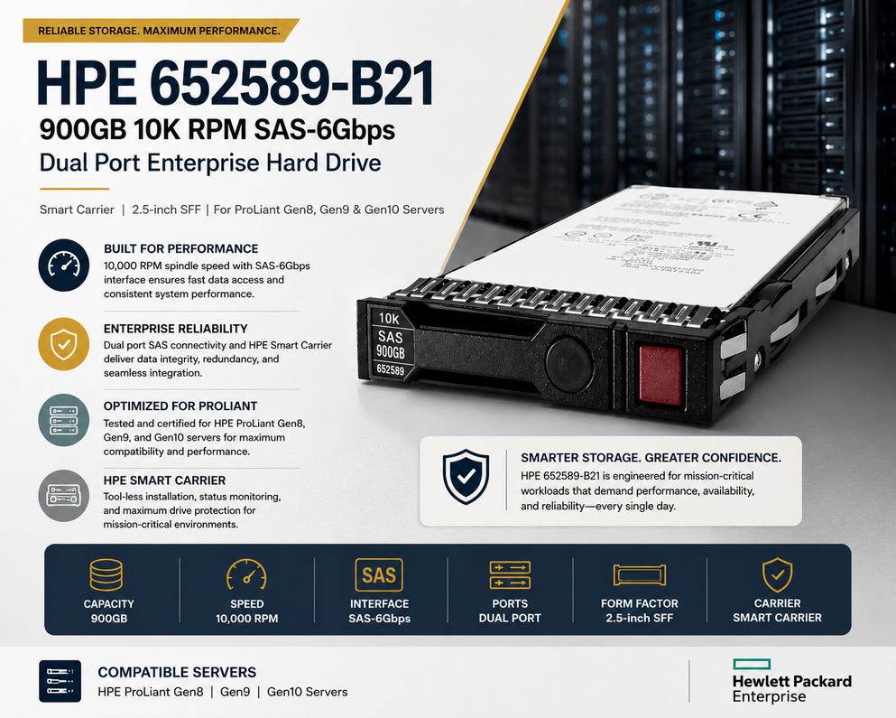 Power Meets Precision: Unleashing Enterprise Performance with the HPE 652589-B21 900GB 10K SAS Hard Drive