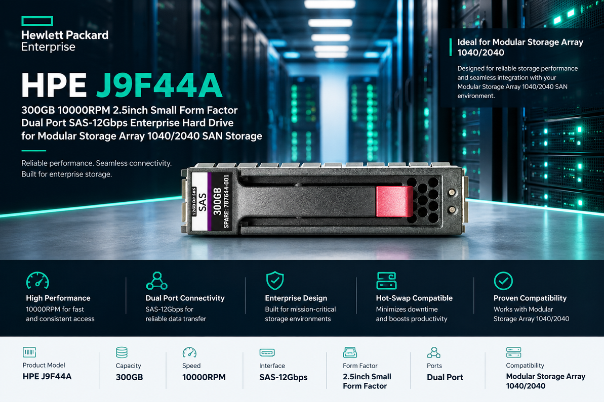 Powering the SAN from Within: HPE J9F44A 300GB 10K SAS Drive for MSA 1040 and 2040 Storage Systems