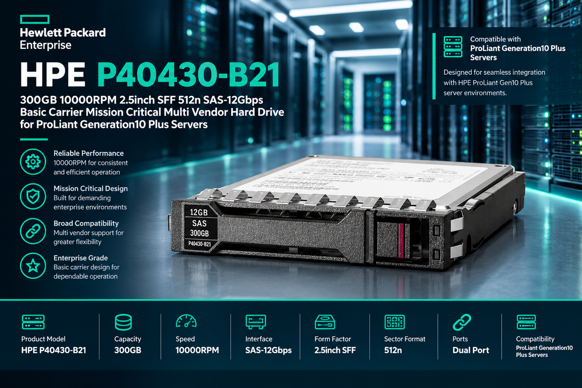 Where Enterprise Speed Meets Dependability: HPE P40430-B21 300GB 10K SAS Storage for ProLiant Gen10 Plus Servers