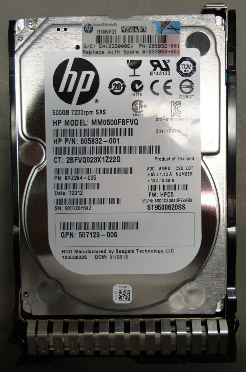 HPE 653953-001 500GB 7200RPM 2.5in SAS-6G SC Midline G8 G9 HDD