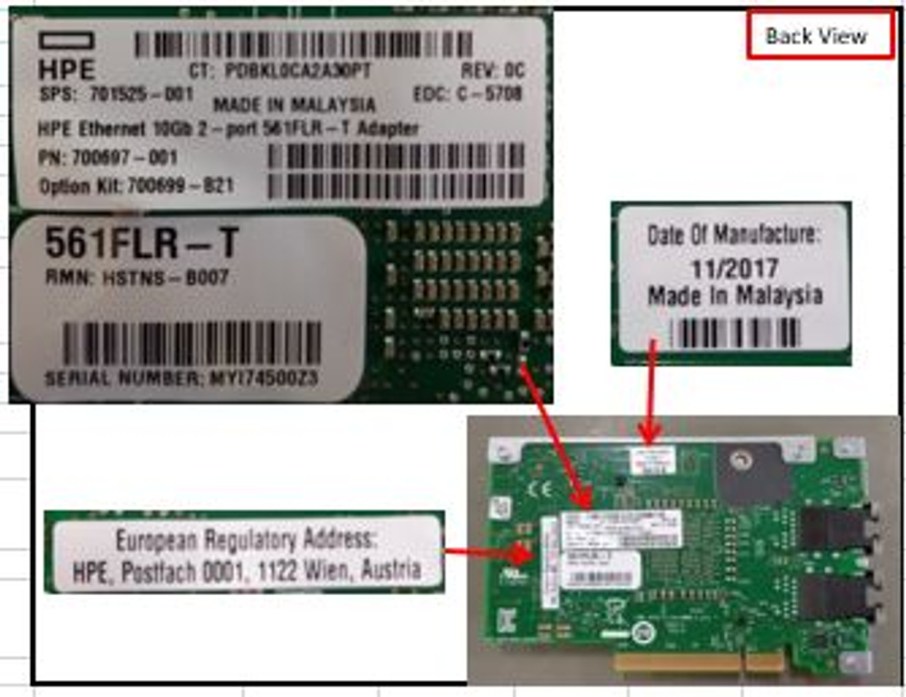 HPE 701525-001 10GbE Dual-Port 561FLR-T Adapter for G8 G9 Servers