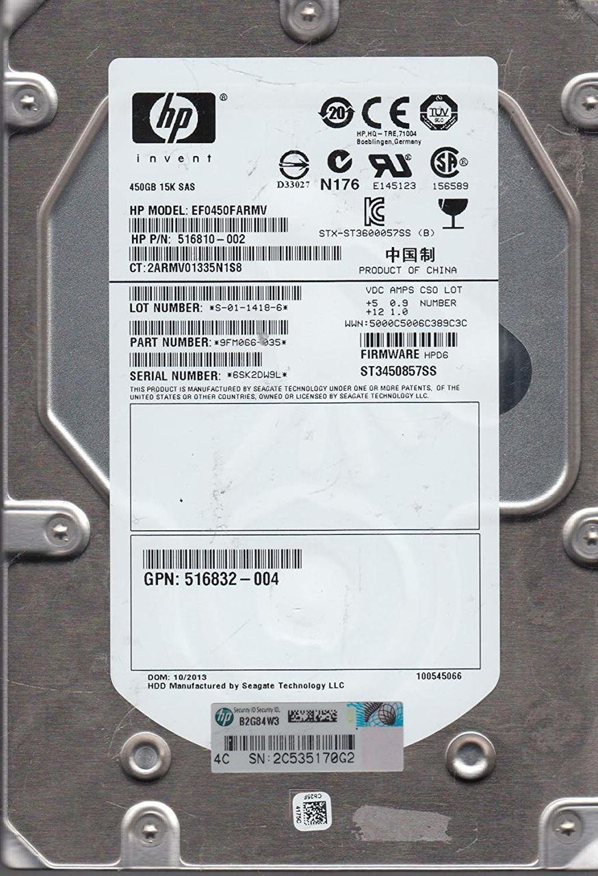 HPE 516816-B21 450GB 15kRPM 3.5in SAS-6G Enterprise G5 G6 G7 HDD