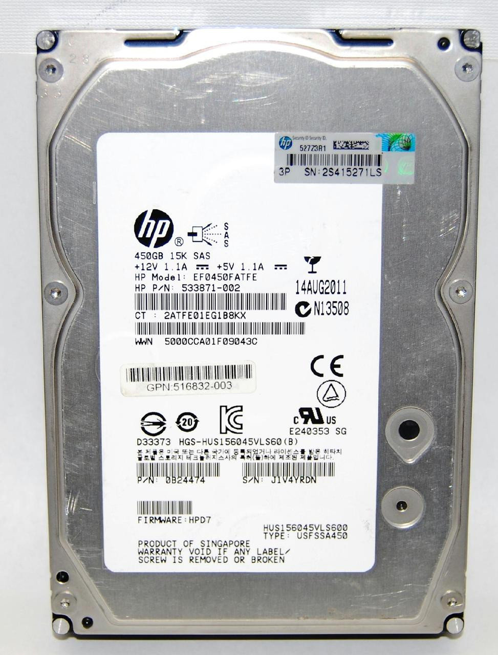 HPE 533871-002 450GB 15kRPM 3.5in SAS-6G Enterprise G5 G6 G7