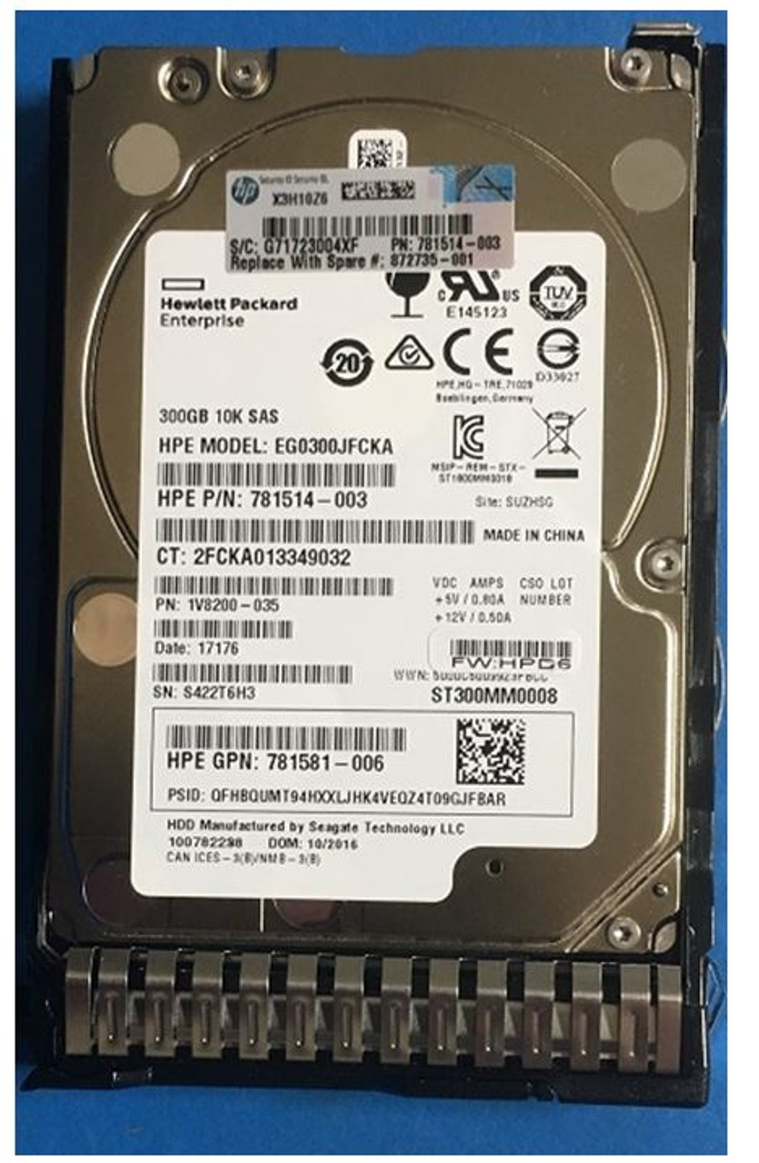 HPE 872475-B21 300GB 10kRPM 2.5in DS SAS-12G SC Enterprise G10 HDD