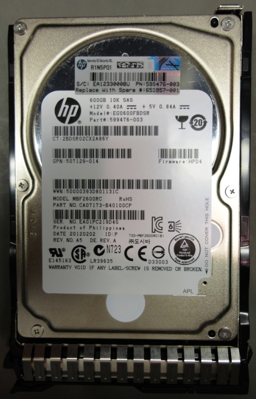 HPE 641552-003-SC 600GB 10kRPM 2.5in SAS-6G Enterprise G8 G9 HDD