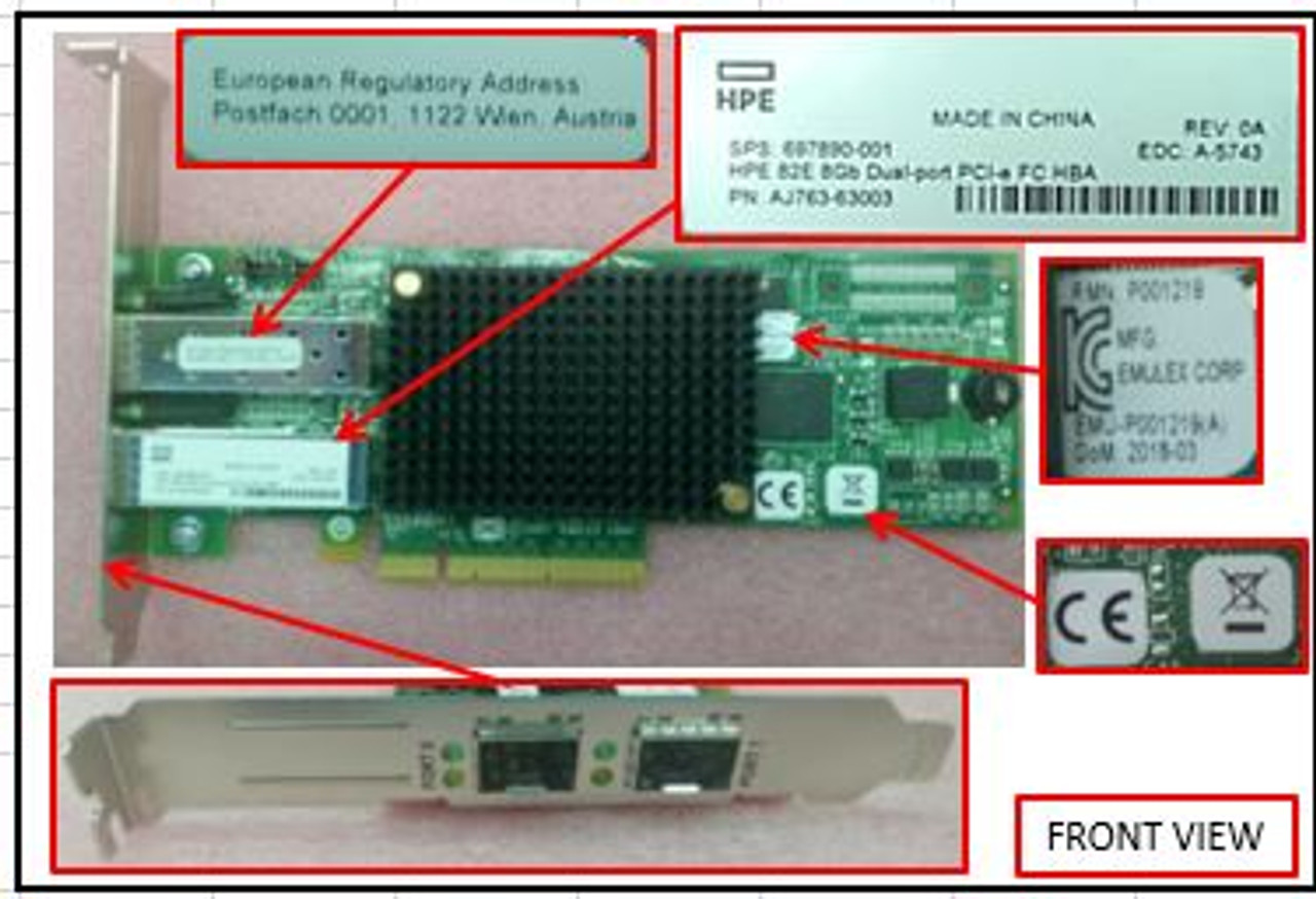 HPE 82E AJ763A 8Gb 2-Port PCIe Fibre Channel Host Bus Adapter