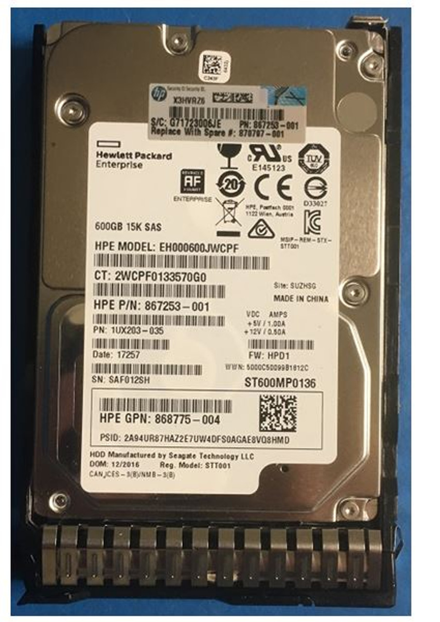 HPE 870797-001 600GB 15kRPM 2.5in DS SAS-12G SC Enterprise G9 G10