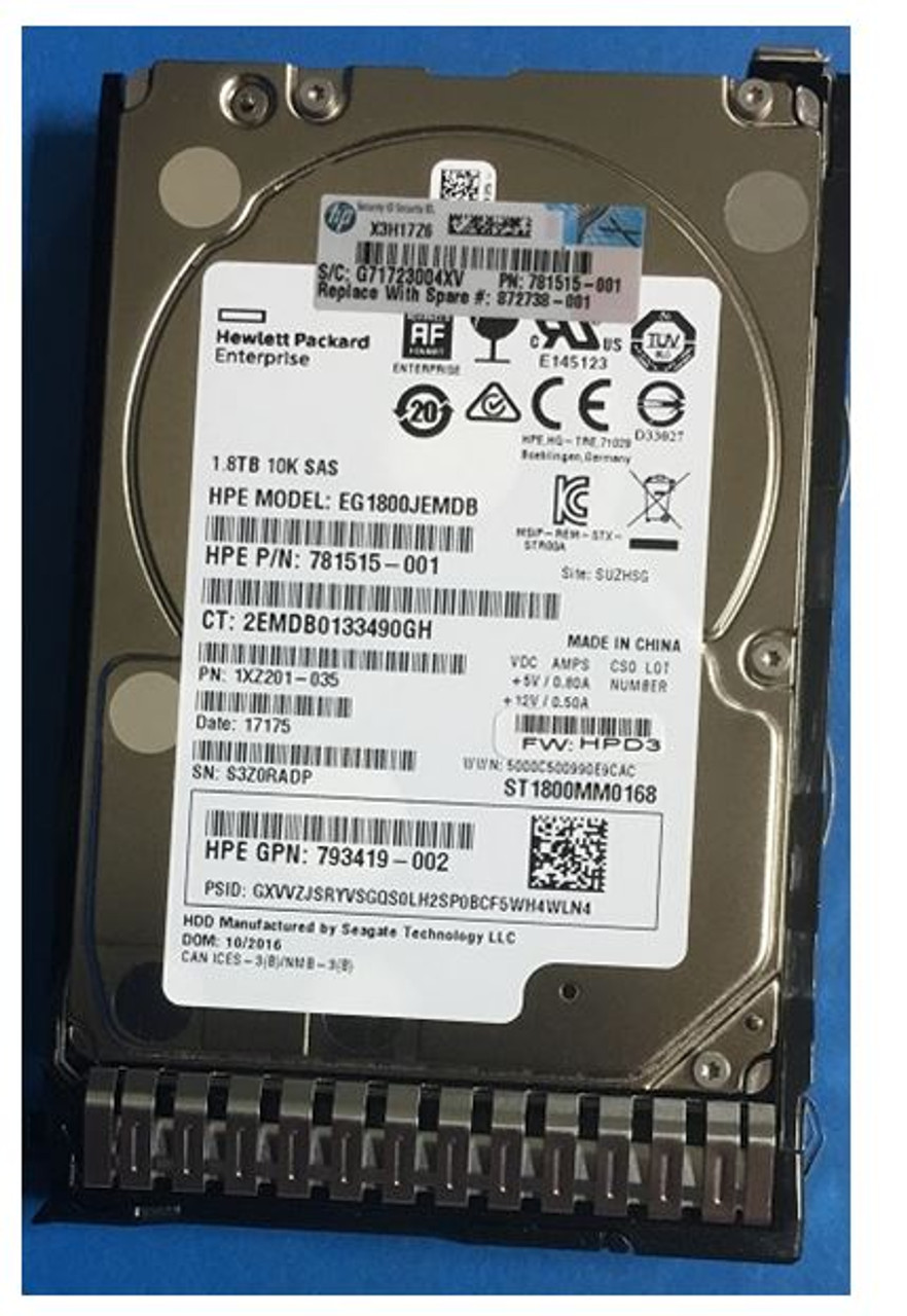 HPE EG001800JWJNR-SC 1.8TB 10kRPM 2.5in DS SAS-12G Enterprise G10