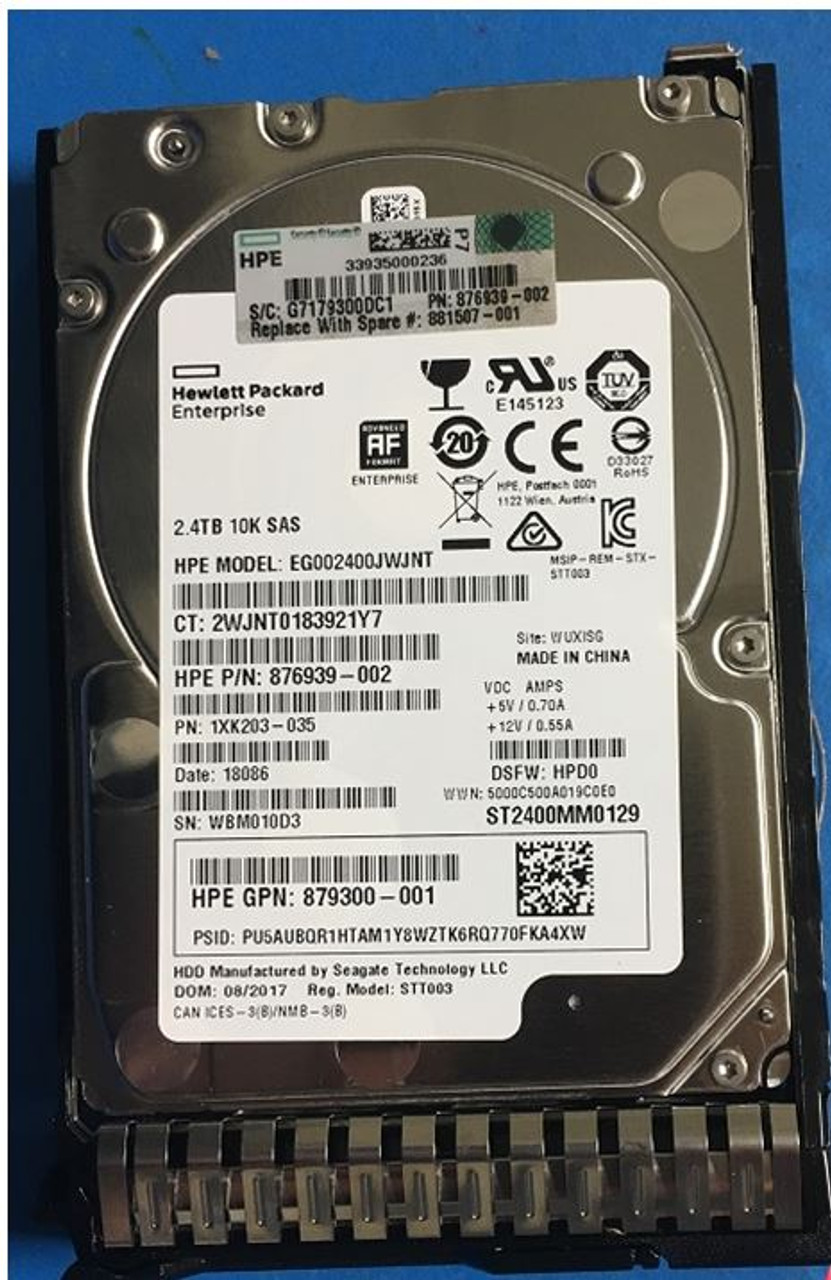 HPE EG002400JWJNT-SC 2.4TB 10kRPM 2.5in DS SAS-12G Enterprise G10 