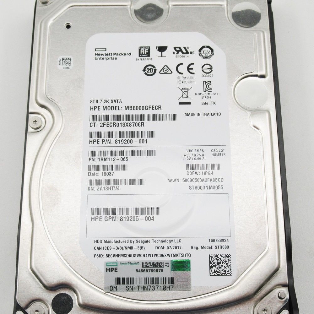 HPE 834028-B21 8TB 7200RPM 3.5in DS SATA-6G LP Midline G10 HDD