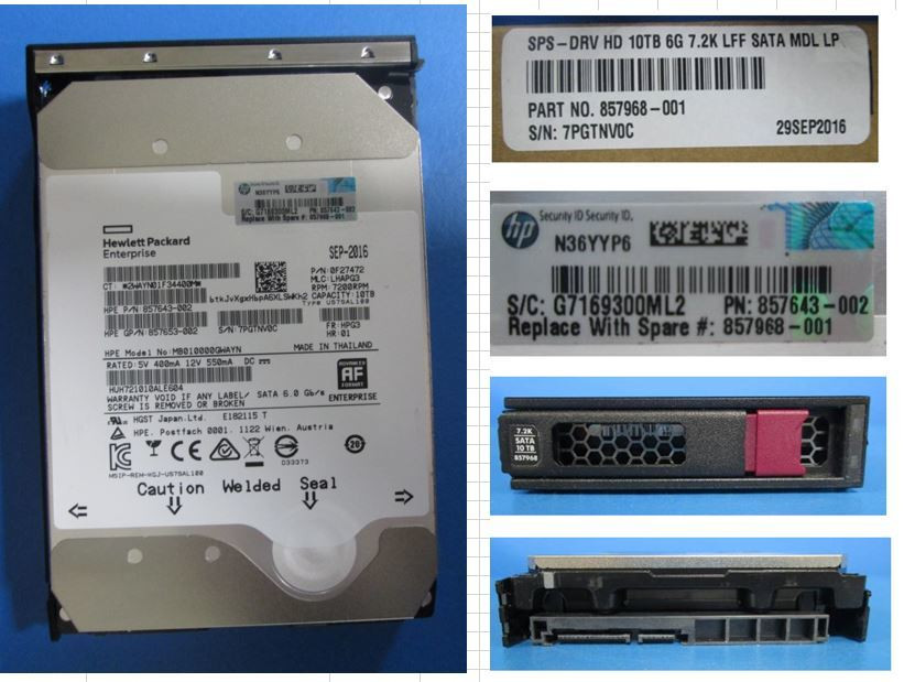 HPE 857643-002-LPC 10TB 7200RPM 3.5in DS SATA-6G Midline G9 G10