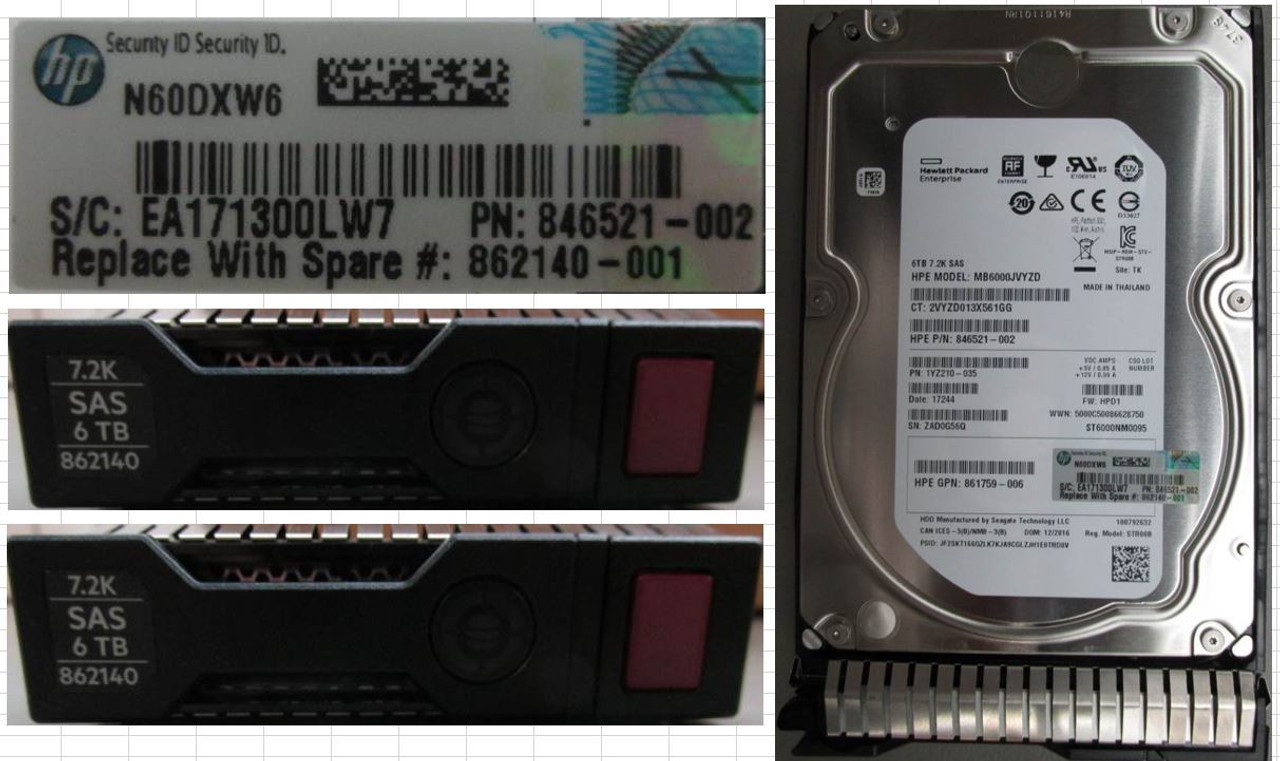 HPE MB6000JVYZD-SC 6TB 7200RPM 3.5in DS SAS-12G Midline G9 G10 HDD