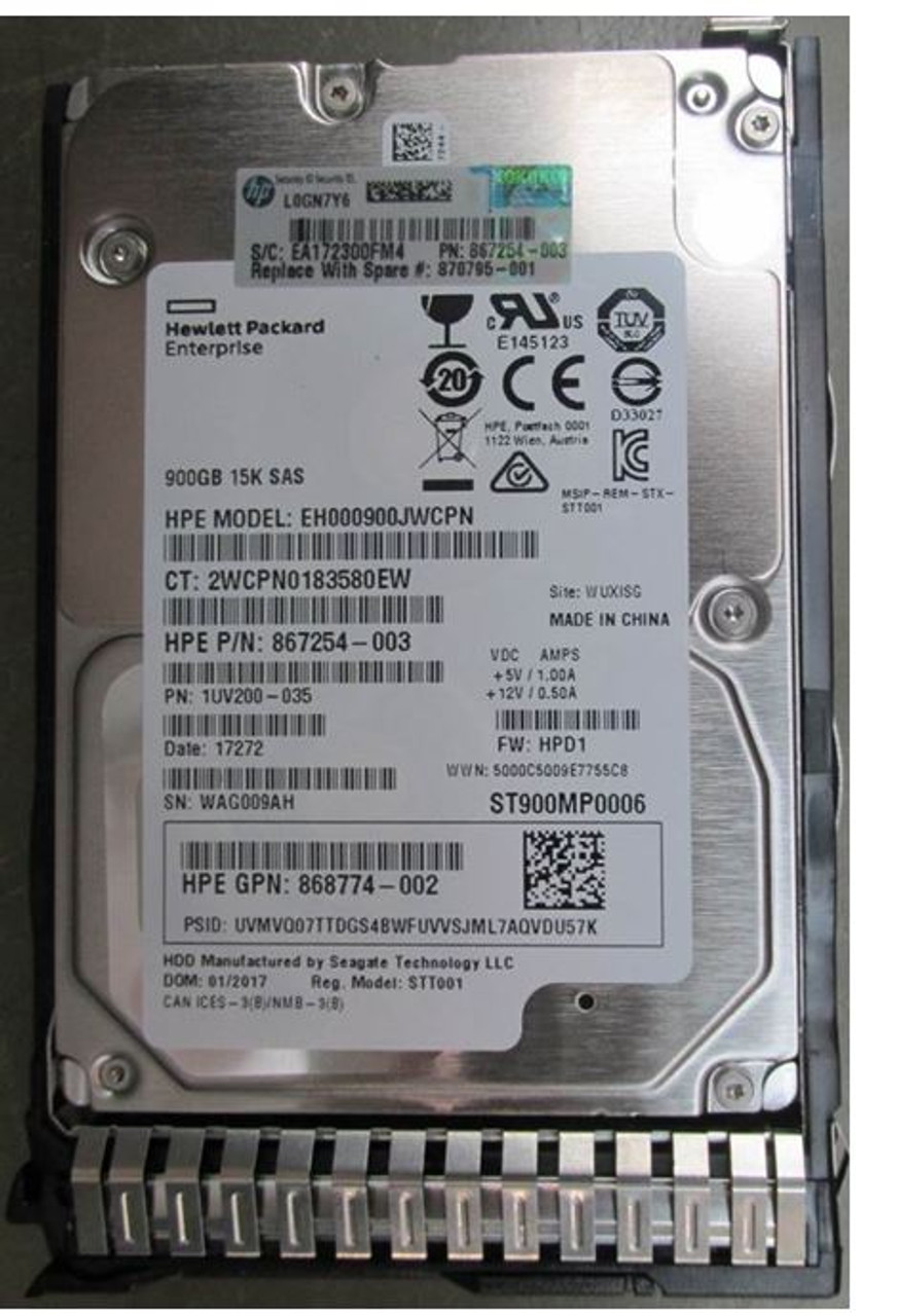 HPE 870795-001 900GB 15kRPM 2.5in DS SAS-12G SC Enterprise G9 G10 