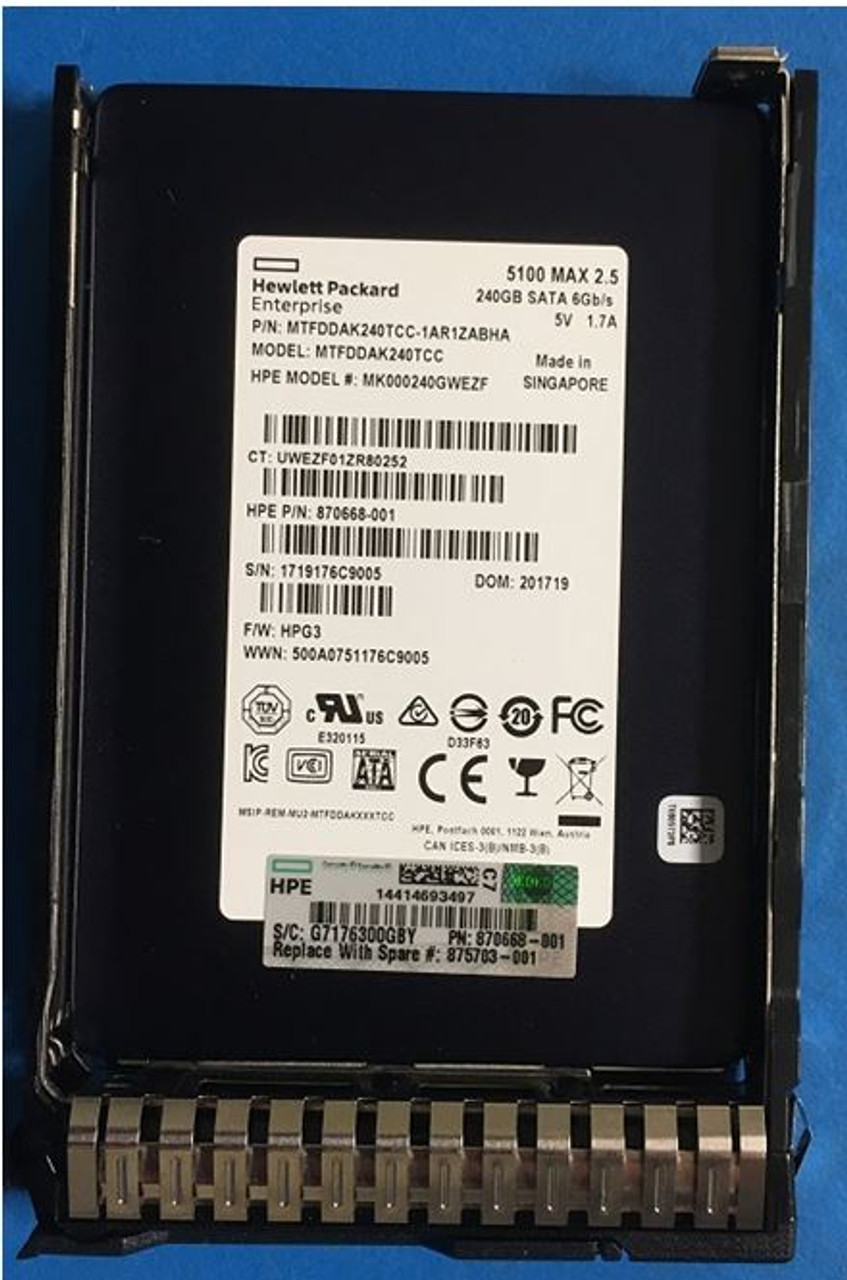 HPE 875483-B21 240GB 2.5in DS SATA-6G SC Mixed Use G9 G10 SSD 