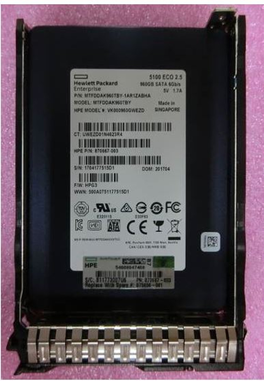 HPE VK000960GWEZD-SC 960GB 2.5in DS SATA-6G Read Intensive G9 G10