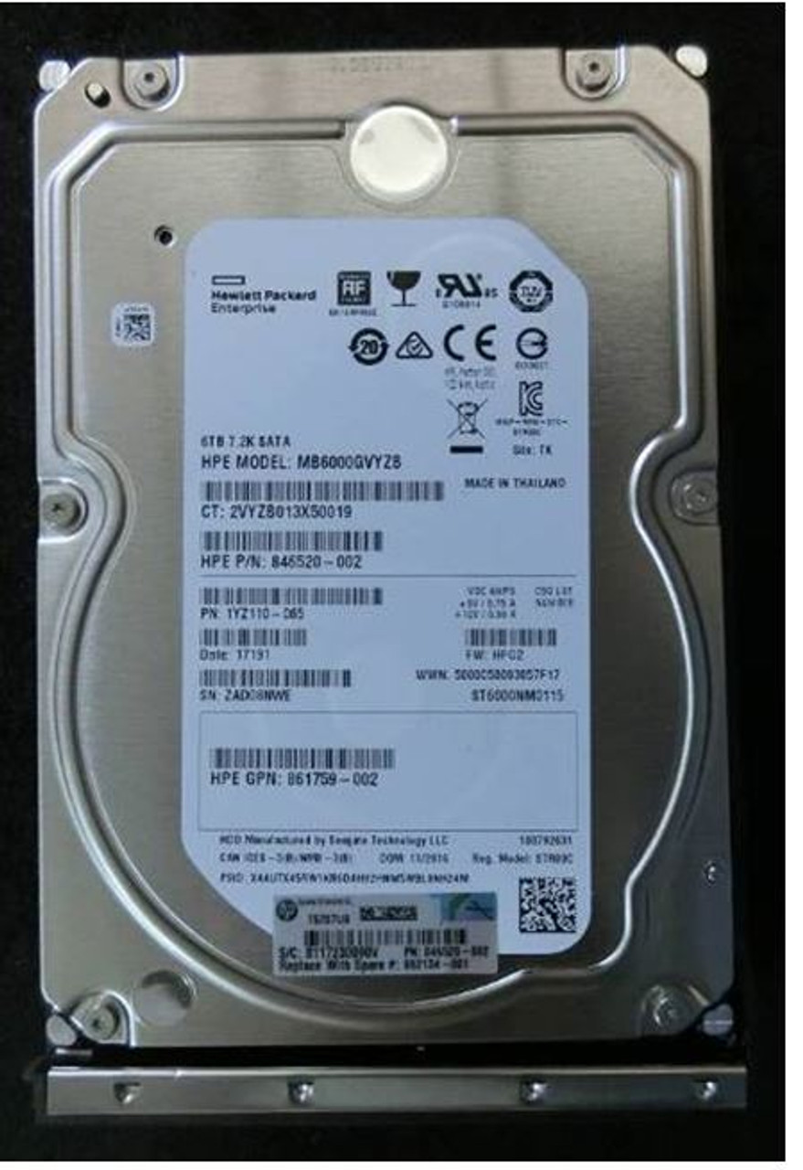 HPE 861742-B21 6TB 7200RPM 3.5in DS SATA-6G LP Midline G10 HDD