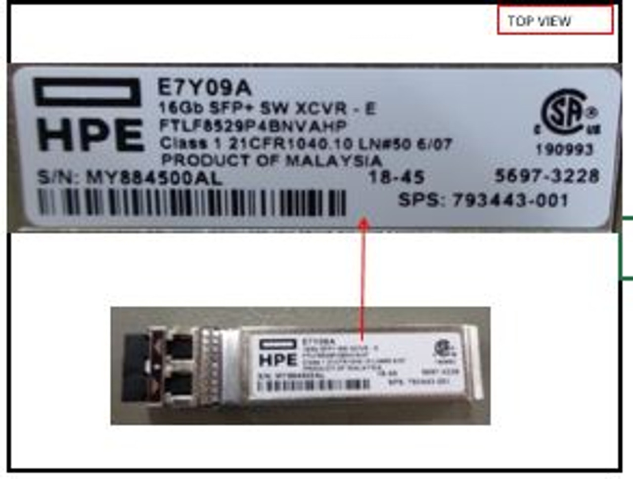 HPE E7Y09A 16Gb Fibre Channel Short Wave SFP+ Transceiver Module