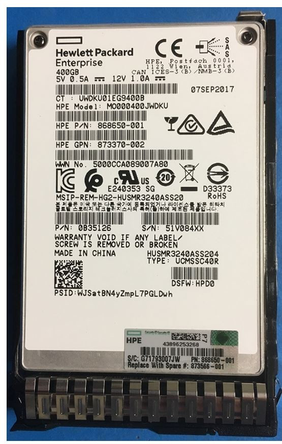 HPE 868650-001-SC 400GB 2.5in DS SAS-12G Mixed Use G9 G10 SSD