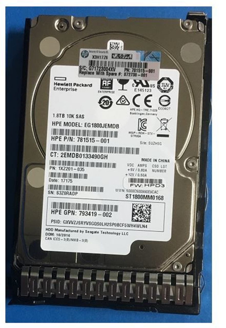 HPE 872481-K21 1.8TB 10kRPM 2.5in DS SAS-12G SC Enterprise G9 G10