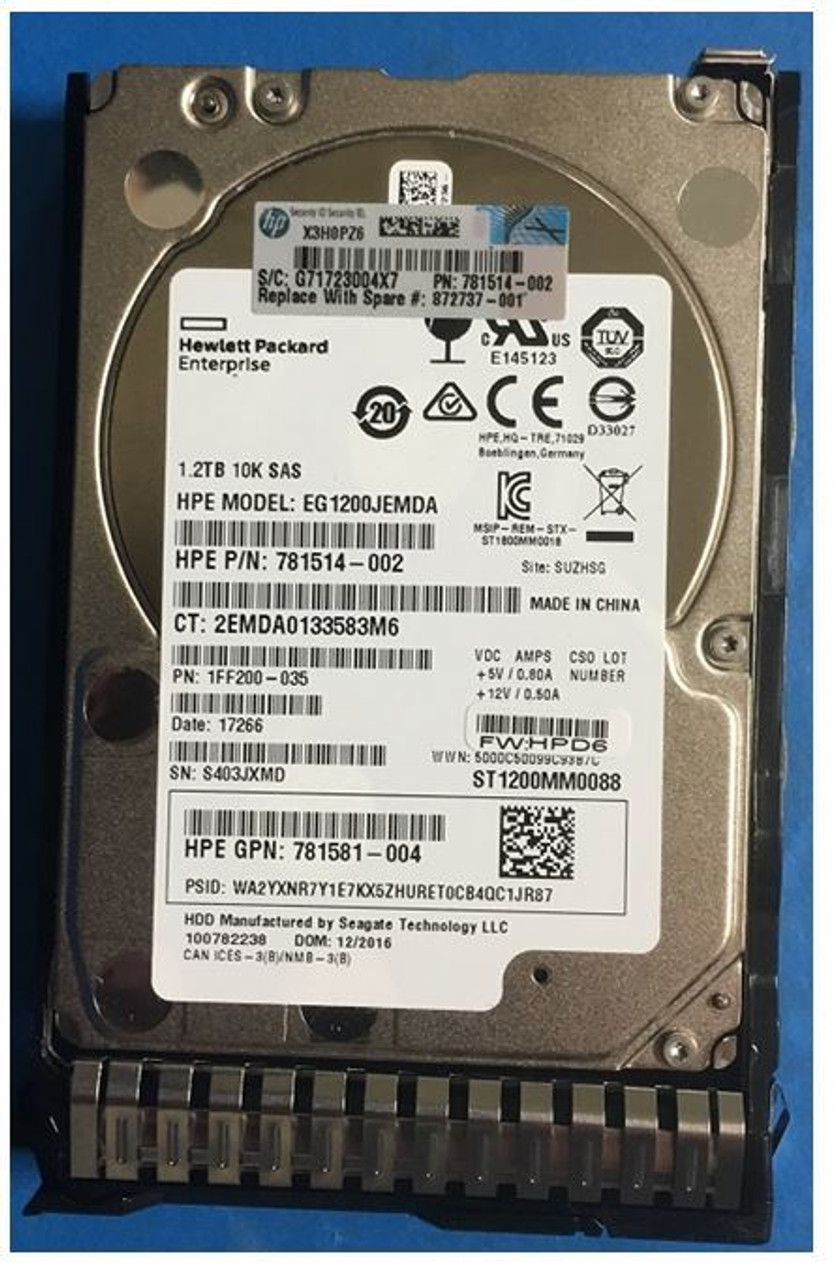 HPE 872479-K21 1.2TB 10kRPM 2.5in DS SAS-12G SC Enterprise G9 G10 