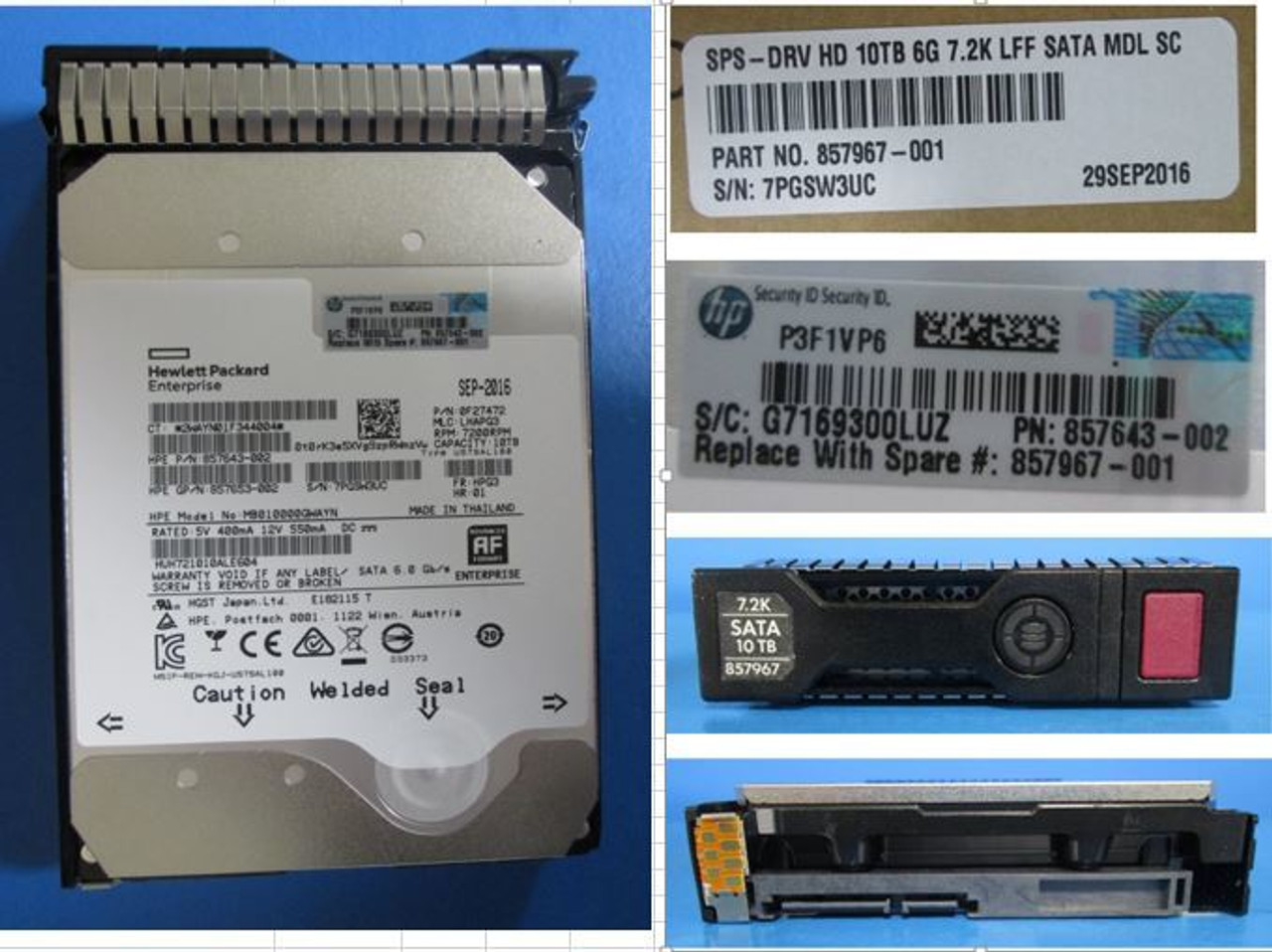 HPE 857648-K21 10TB 7200RPM 3.5in DS SATA-6G SC Midline G9 G10 HDD