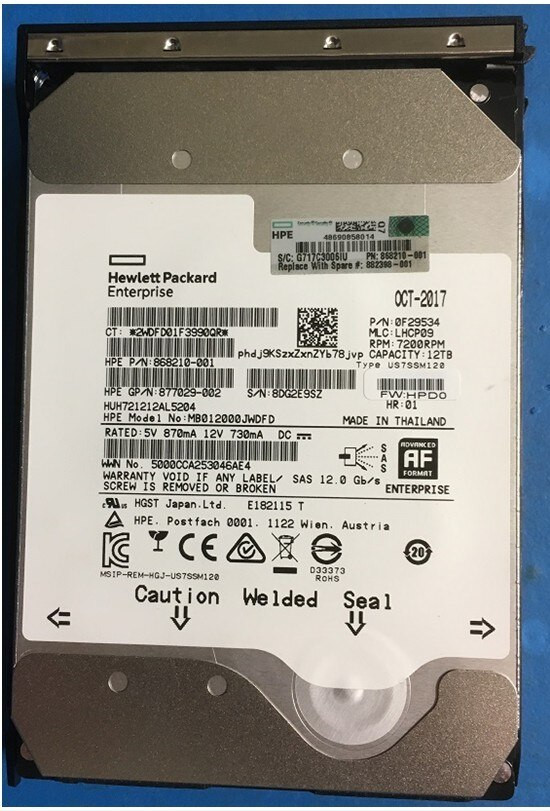 HPE 881781-K21 12TB 7200RPM 3.5in DS SAS-12G LP Midline G9 G10 HDD