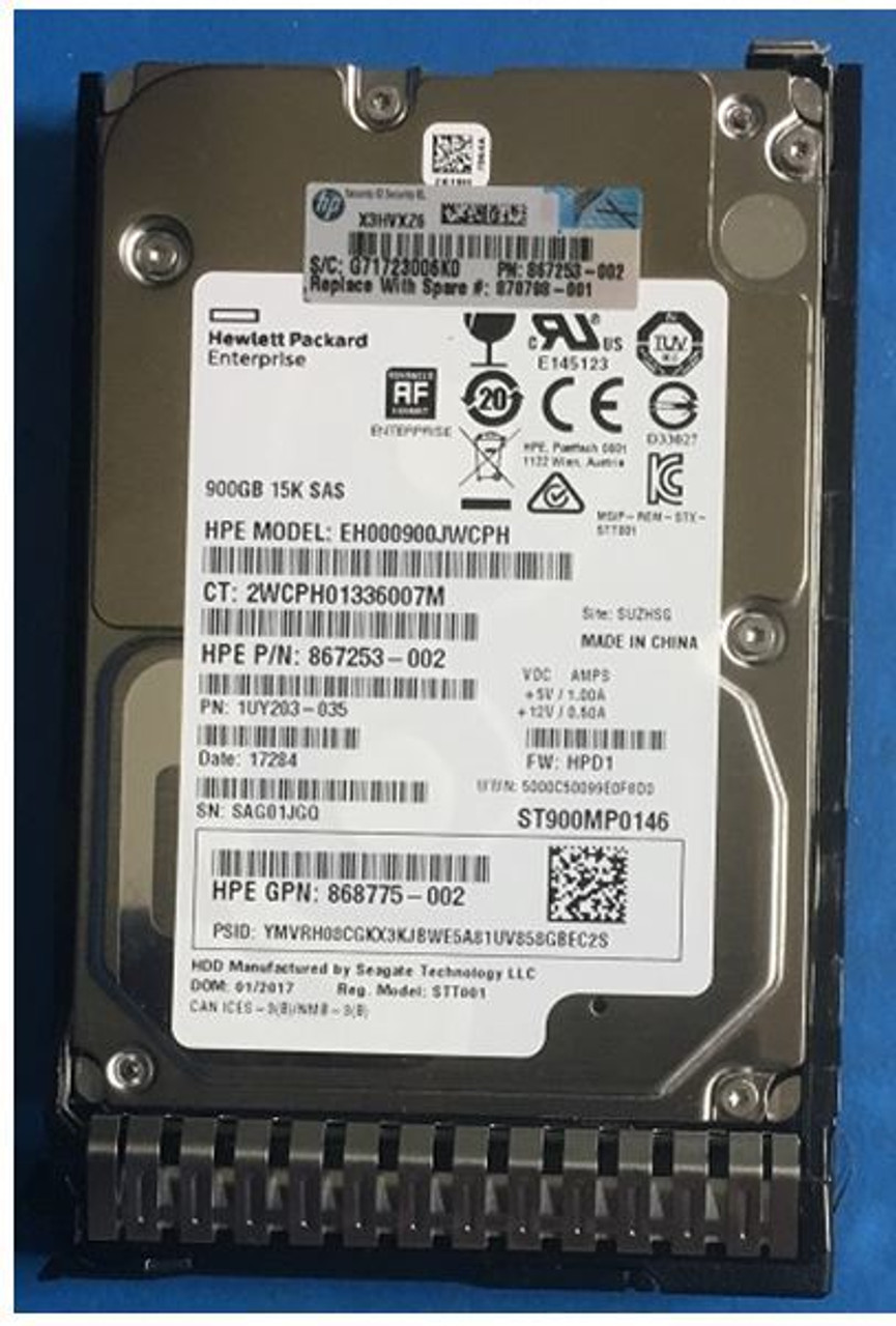 HPE 870765-H21 900GB 15kRPM 2.5in DS SAS-12G SC Enterprise G9 G10 HDD