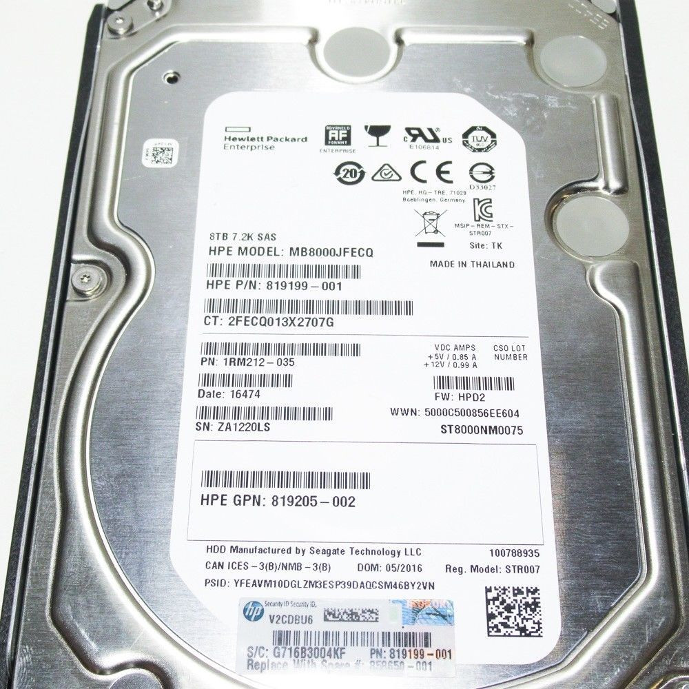 HPE 834031-H21 8TB 7200RPM 3.5in DS SAS-12G LP Midline G9 G10 HDD