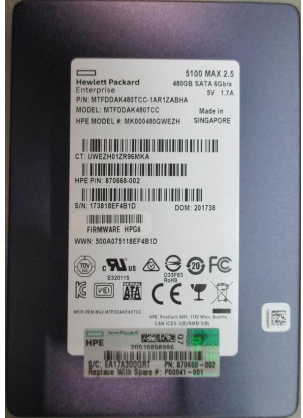 HPE P00041-001 480GB 2.5in SATA-6G SC Multi Vendor Mixed Use G10
