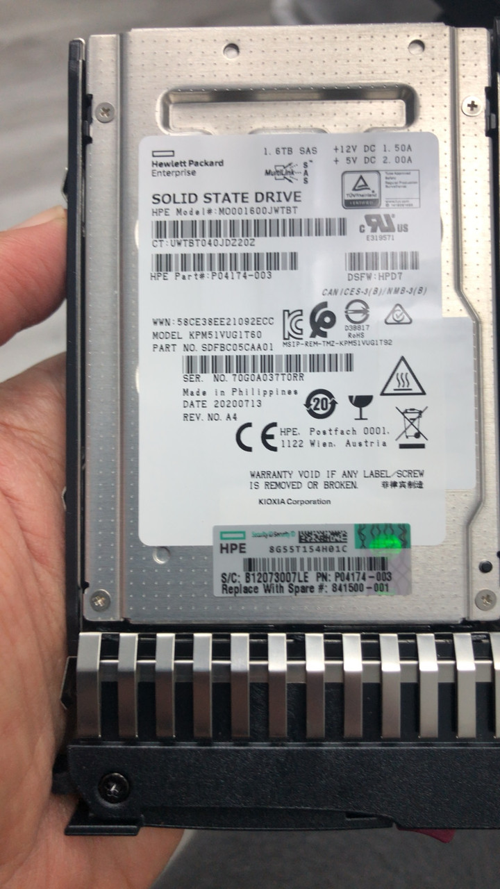 HPE MSA MO001600JWTBT 1.6TB 2.5in SFF SAS-12G Mixed Use SSD