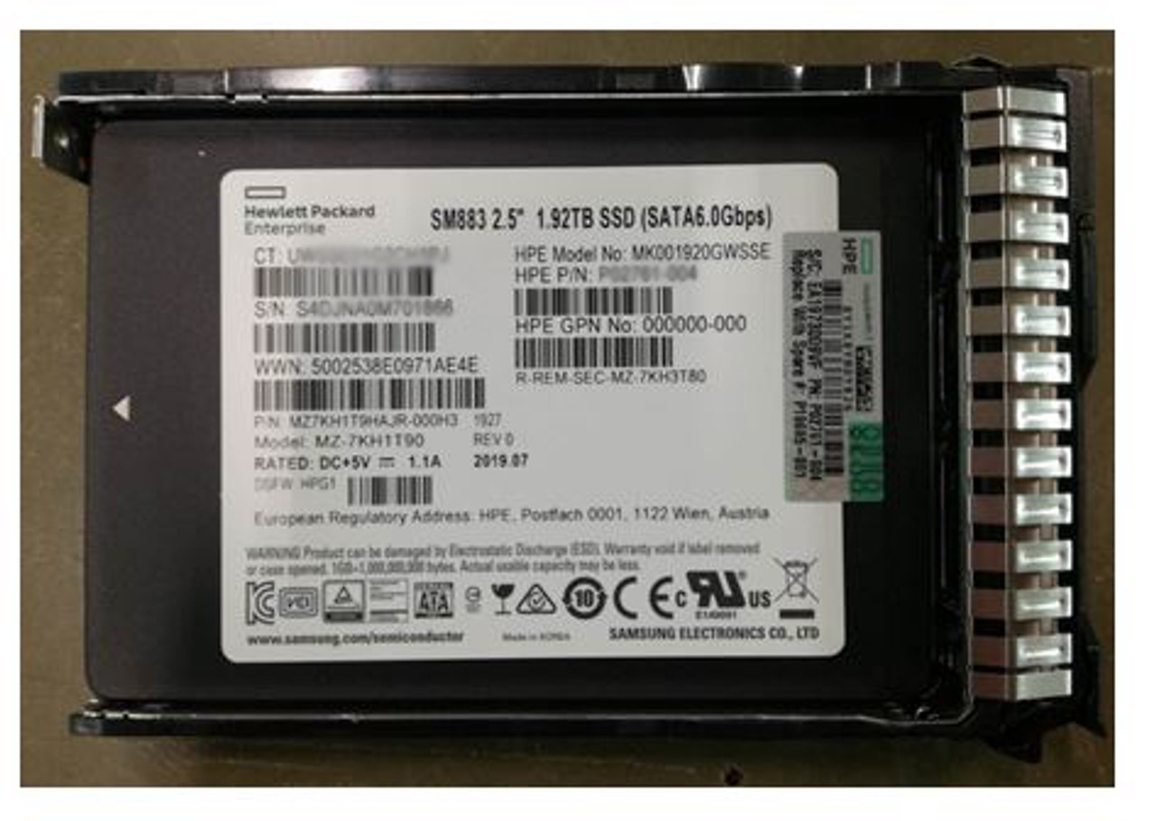 HPE P18436-B21 1.92TB 2.5in DS SATA-6G SC MV Mixed Use G9 G10 SSD