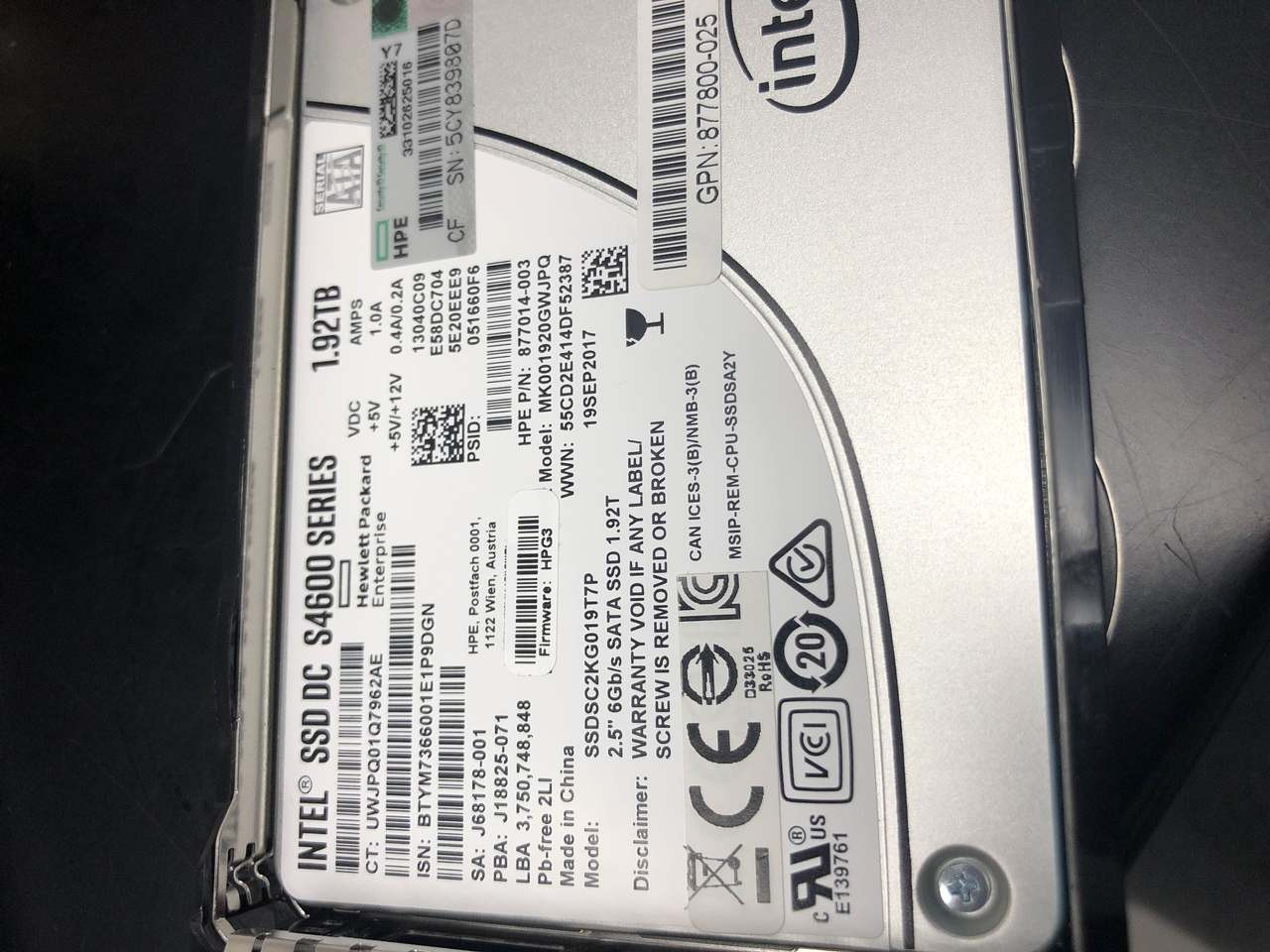 HPE MK001920GWJPQ-SC 1.92TB 2.5in DS SATA 6G Mixed Use G9 G10 SSD