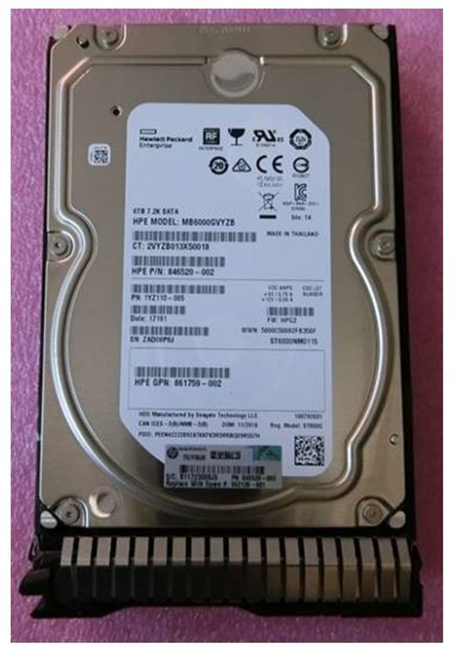 HPE 861750-B21 6TB 7200RPM 3.5in DS SATA-6G SC Midline G9 G10 HDD