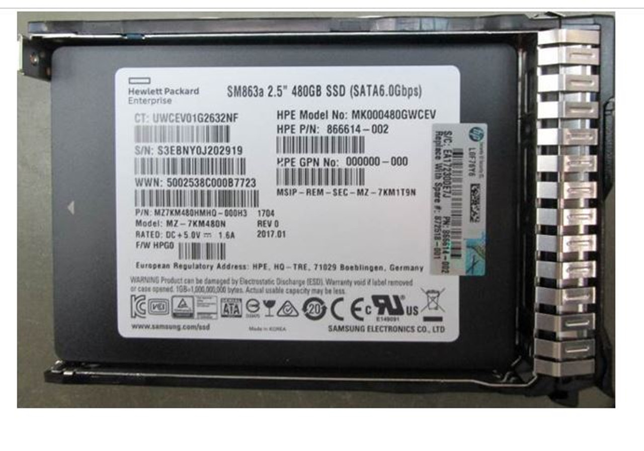 HPE 872518-001 480GB 2.5in DS SATA-6G SC Mixed Use G10 SSD, Wholesale 872518-001, Price 872518-001