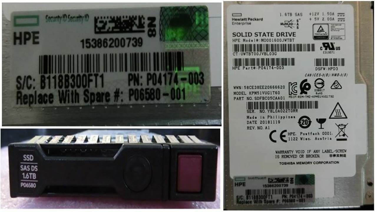 HPE MO001600JWTBT-SC 1.6TB 2.5in DS SAS 12G Mixed Use G9 G10 SSD
